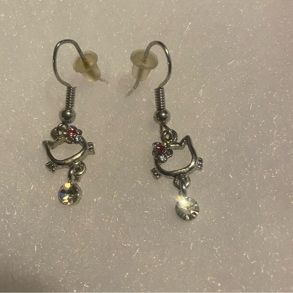 Silver Hello Kitty Drop Earrings - Picture 2 of 3